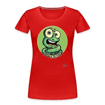 Recrue drôle de l’année : Cartoon Worm - T-shirt bio Premium Femme - rouge - Devant - Mia (176cm)