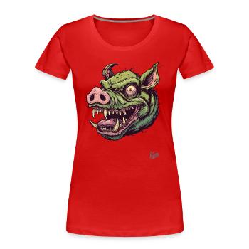 Massiver Grüner Schweine-Zombie-Kopf - Frauen Premium Bio T-Shirt - Rot - Vorne - Mia (176cm)