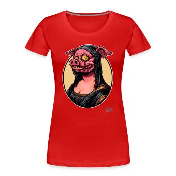 The portrait of Mona, the zombie pig Lisa - Women's Premium Organic T-Shirt - red - Front - Mia (176cm)