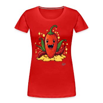 7032 funny happy paprika pepperoni chili - Frauen Premium Bio T-Shirt - Rot - Vorne - Mia (176cm)