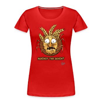 Gegen den Strom: Cartoon-Getreide-Gesicht - Frauen Premium Bio T-Shirt - Rot - Vorne - Mia (176cm)