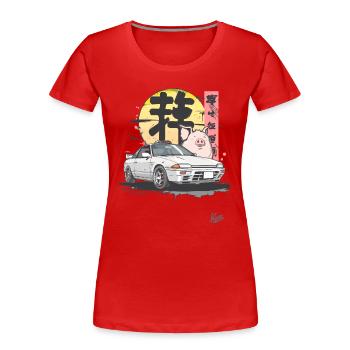 Un cochon amusant et une course de rue japonaise - T-shirt bio Premium Femme - rouge - Devant - Mia (176cm)