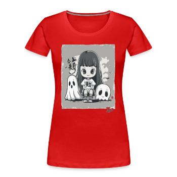 Jolie fille chibi du Japon et fantômes - T-shirt bio Premium Femme - rouge - Devant - Mia (176cm)