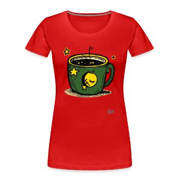 Sleepy Coffee : Mug avec lune et étoiles - T-shirt bio Premium Femme - rouge - Devant - Mia (176cm)