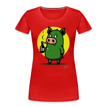Trink- und Rauch-Rüpel: Der Böse Schweinchen-Junge - Frauen Premium Bio T-Shirt - Rot - Vorne - Mia (176cm)