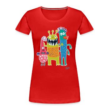 Drei lustige kleine freche Monster - Frauen Premium Bio T-Shirt - Rot - Vorne - Mia (176cm)