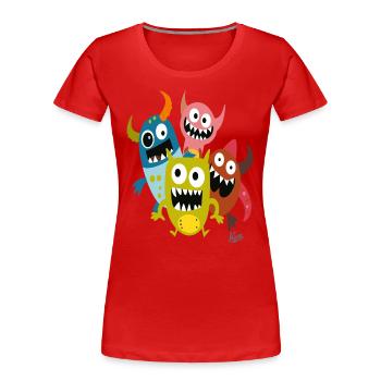 Eine Gruppe lustiger Monster Freunde - Frauen Premium Bio T-Shirt - Rot - Vorne - Mia (176cm)