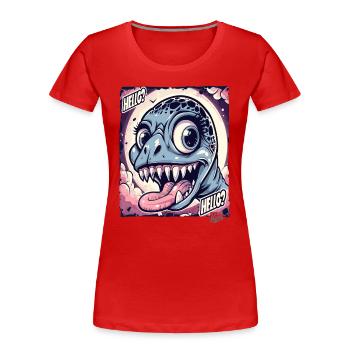 Dragon Dinosaure Dino dit bonjour - T-shirt bio Premium Femme - rouge - Devant - Mia (176cm)