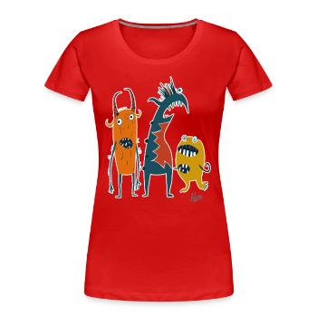 Une troupe comique et drôle de monstres étranges - T-shirt bio Premium Femme - rouge - Devant - Mia (176cm)