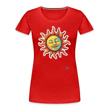 Fröhliche, entspannte Retro-Sonne - Frauen Premium Bio T-Shirt - Rot - Vorne - Mia (176cm)