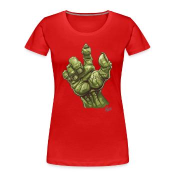 Massive grüne Ork- oder Oger-Monster-Hand - Frauen Premium Bio T-Shirt - Rot - Vorne - Mia (176cm)