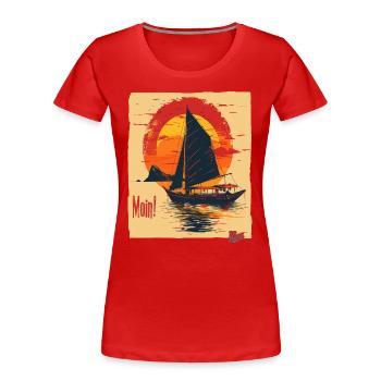 Golden sun over a ship – MOIN! - Women's Premium Organic T-Shirt - red - Front - Mia (176cm)