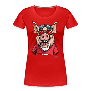 Lustiges sportliches Festival-Schwein - Frauen Premium Bio T-Shirt - Rot - Vorne - Mia (176cm)