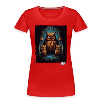 Trois hiboux dans le donjon - T-shirt bio Premium Femme - rouge - Devant - Mia (176cm)
