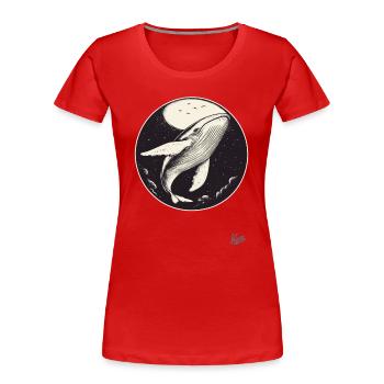 Blauer Wal im Himmel mit Mond und Sternen - Frauen Premium Bio T-Shirt - Rot - Vorne - Mia (176cm)