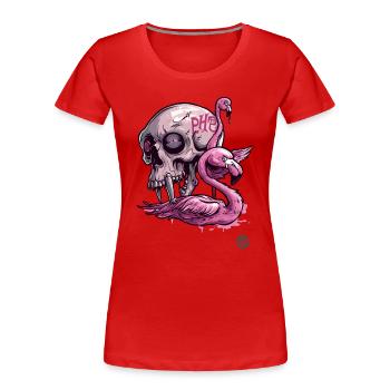 Crâne de primate rose et flamant rose : vibrations tropicales - T-shirt bio Premium Femme - rouge - Devant - Mia (176cm)