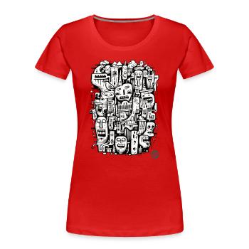 Surreale Stadt voller bizarrer Gesichter - Frauen Premium Bio T-Shirt - Rot - Vorne - Mia (176cm)