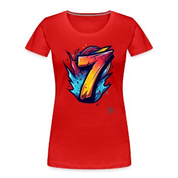 Knalliges "7" Design mit explosiven Farben - Frauen Premium Bio T-Shirt - Rot - Vorne - Mia (176cm)