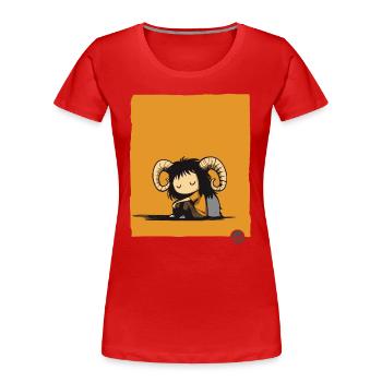 Trauriges Pan-Mädchen mit Ziegenhörnern - Frauen Premium Bio T-Shirt - Rot - Vorne - Mia (176cm)