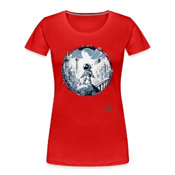 Futuristische Astronaut "Entdecker der Zukunft" - Frauen Premium Bio T-Shirt - Rot - Vorne - Mia (176cm)