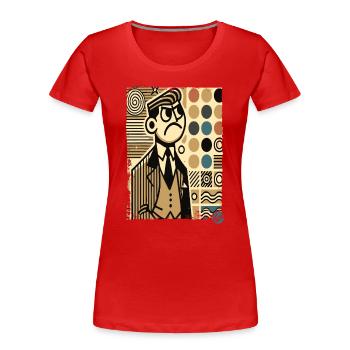 Wütender Retro Mann wählt Tapeten aus - Frauen Premium Bio T-Shirt - Rot - Vorne - Mia (176cm)