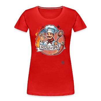 Sizzle and Spice, Scharfe Pepperoni Koch - Frauen Premium Bio T-Shirt - Rot - Vorne - Mia (176cm)