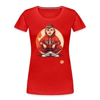 Slav Squat Tracksuit Gopnik Mode Design - Frauen Premium Bio T-Shirt - Rot - Vorne - Mia (176cm)