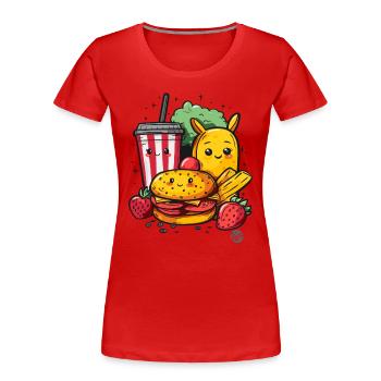Restauration rapide Kawaii - Sucré et délicieux - T-shirt bio Premium Femme - rouge - Devant - Mia (176cm)