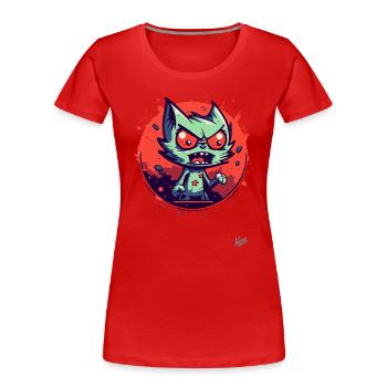 Chat Aggro Drôle Fou - T-shirt bio Premium Femme - rouge - Devant - Mia (176cm)