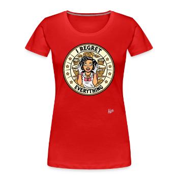 Genervte Hausfrau - Ich bereue alles - Frauen Premium Bio T-Shirt - Rot - Vorne - Mia (176cm)