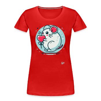 Souris mignonne avec coeur - T-shirt bio Premium Femme - rouge - Devant - Mia (176cm)