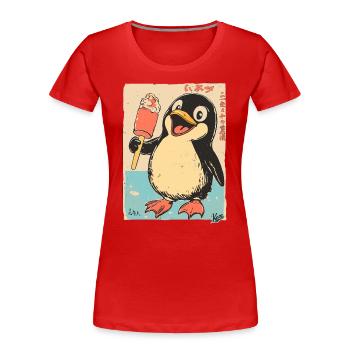 Retro Japan Edo Stil Pinguin mit Eiscreme - Frauen Premium Bio T-Shirt - Rot - Vorne - Mia (176cm)