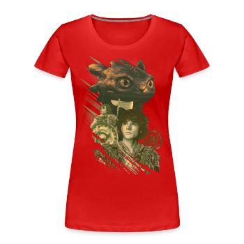 Dragons Hoquet Et Krokmou - T-shirt bio Premium Femme - rouge - Devant - Mia (176cm)