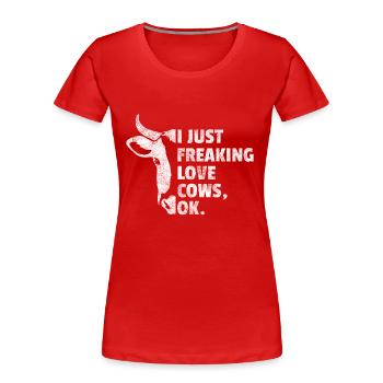 Geschenk Vegan Bauer Ranger Range Landwirt Kuh - Frauen Premium Bio T-Shirt - Rot - Vorne - Mia (176cm)