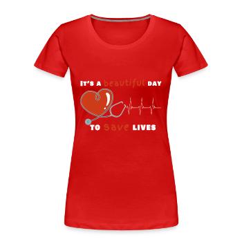 Arzt Krankenschwester Pfleger Doktor Herzschlag - Frauen Premium Bio T-Shirt - Rot - Vorne - Mia (176cm)