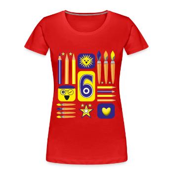 6 / Blaue sechs mit Herz zum Kindergeburtstag. - Frauen Premium Bio T-Shirt - Rot - Vorne - Mia (176cm)