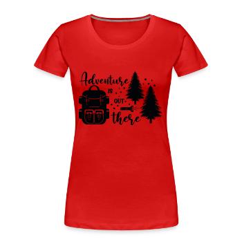 Das Abenteuer ist da - Frauen Premium Bio T-Shirt - Rot - Vorne - Mia (176cm)