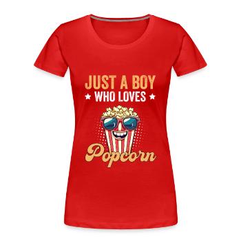 Juste un garçon qui aime le pop-corn - T-shirt bio Premium Femme - rouge - Devant - Mia (176cm)
