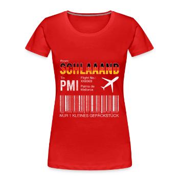 Mallorca Bordkarte Trip - Frauen Premium Bio T-Shirt - Rot - Vorne - Mia (176cm)