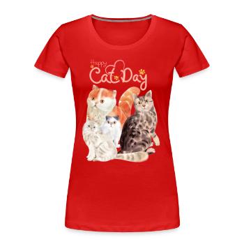 happy cat day - Women's Premium Organic T-Shirt - red - Front - Mia (176cm)
