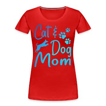 Haustier Katze Und Hund Mama T-Shirts Für Frauen, Katze Hund Mama - Frauen Premium Bio T-Shirt - Rot - Vorne - Mia (176cm)