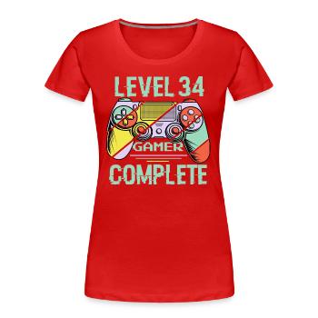 Niveau 34 complète 34 Ans Gamer Level 34 Complete - T-shirt bio Premium Femme - rouge - Devant - Mia (176cm)