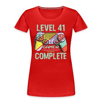Niveau 41 complète 41 Ans Gamer Level 41 Complete - T-shirt bio Premium Femme - rouge - Devant - Mia (176cm)
