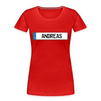 Andreas Namensschild Geschenk - Frauen Premium Bio T-Shirt - Rot - Vorne - Mia (176cm)