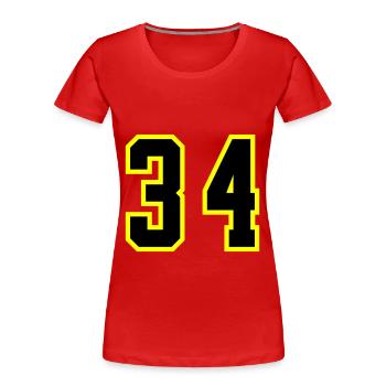 34 Zahl Trikot - Frauen Premium Bio T-Shirt - Rot - Vorne - Mia (176cm)