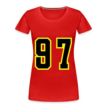97 Zahl Trikot - Frauen Premium Bio T-Shirt - Rot - Vorne - Mia (176cm)