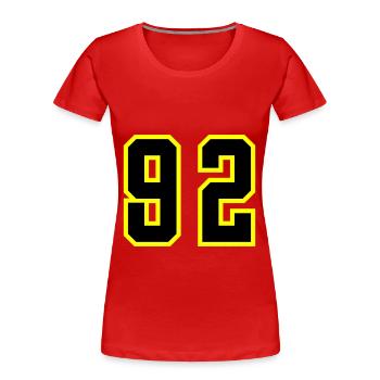 92 Zahl Trikot - Frauen Premium Bio T-Shirt - Rot - Vorne - Mia (176cm)