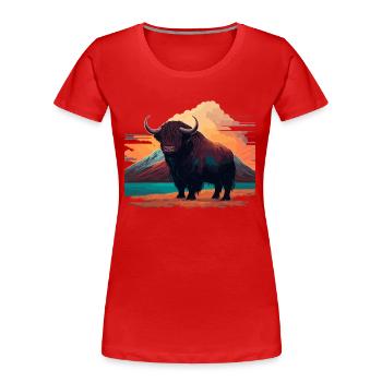 Ilustration de yak de l’Himalaya - T-shirt bio Premium Femme - rouge - Devant - Mia (176cm)