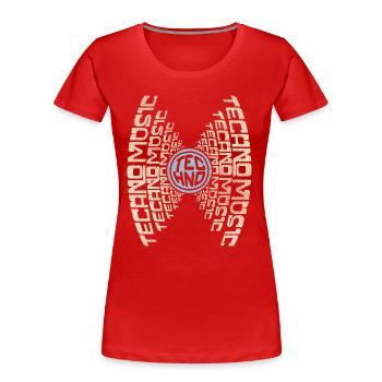 GIVE ME TECHNO MUSIC | Text Graphic Techno Shirt - Women's Premium Organic T-Shirt - red - Front - Mia (176cm)