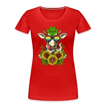 Cow Rainbow Farm Hippie Peace Gift - T-shirt bio Premium Femme - rouge - Devant - Mia (176cm)